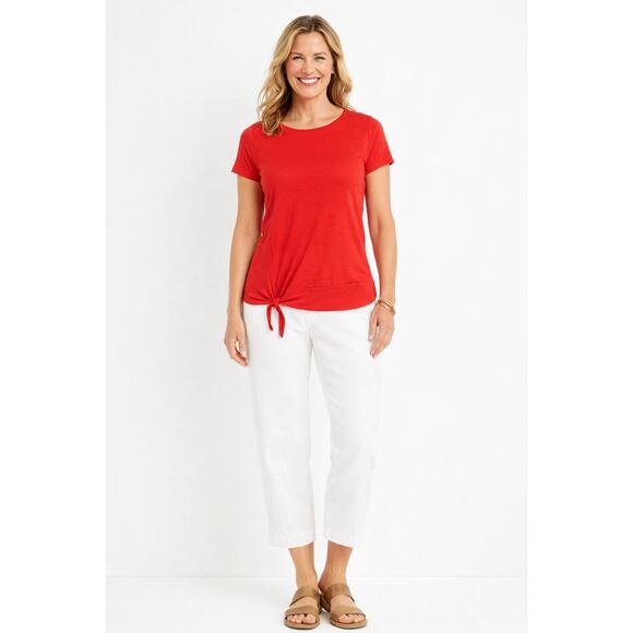 J. Jill Tops - J Jill Love Linen Short Sleeve Shirt Womens Large Petite Red Orange Front Tie